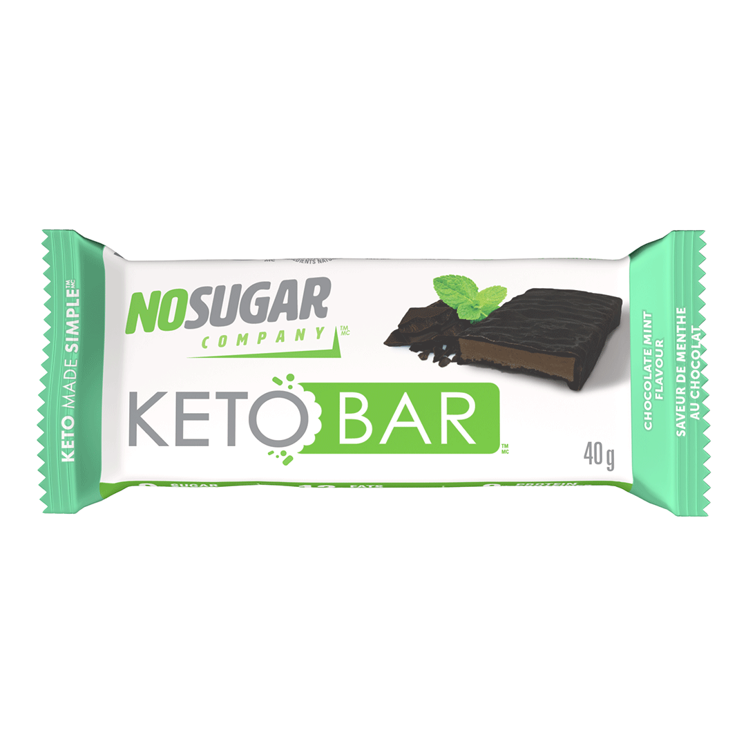 no sugar mint flavoured keto bar gluten-free, plant based, non-gmo, kosher. 
