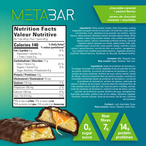 No Sugar METABAR Chocolate Caramel and Peanut Flavour - 12 bars, 40g (1.41oz) per Bar