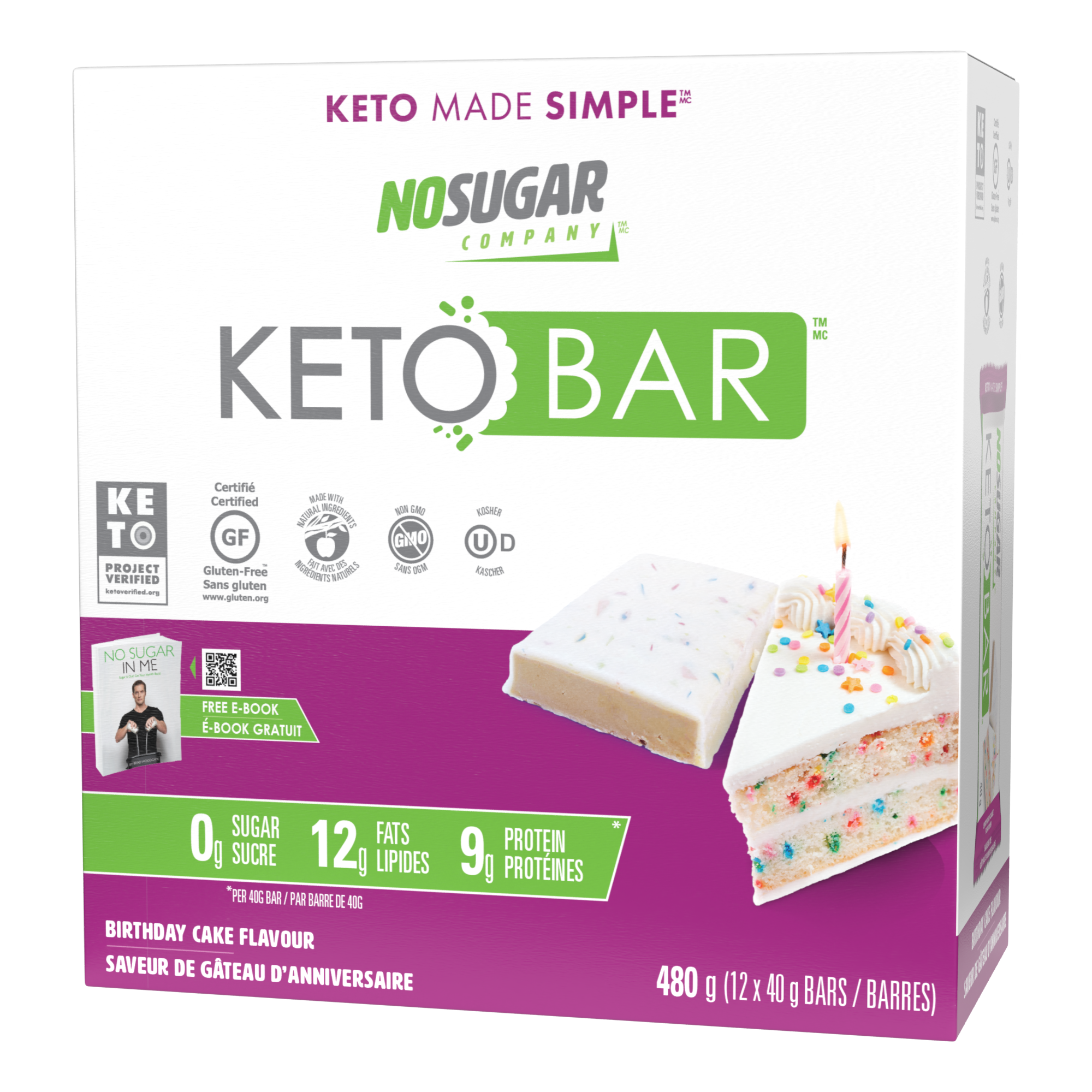 no sugar keto birthday cake bars. gluten free, non-gmo, kosher, keto project verified. 