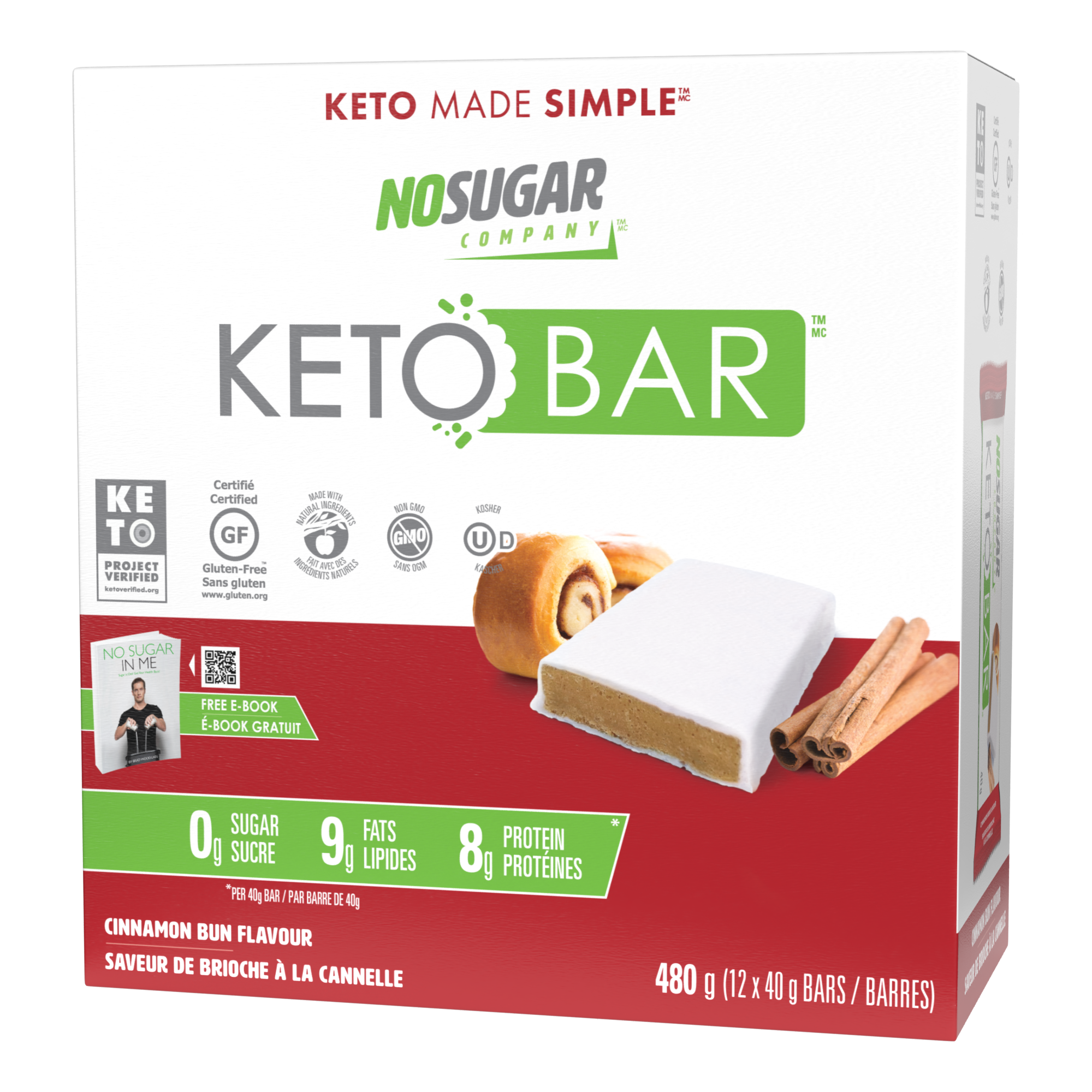 cinnamon bun bars keto verified, gluten free, non GMO, made with natural ingredients. Value pack with 12 bars