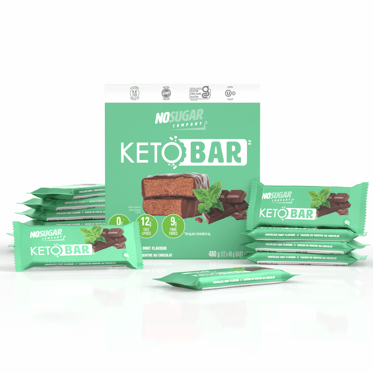 No Sugar Keto Bar Chocolate Mint 12ct (New Look!)
