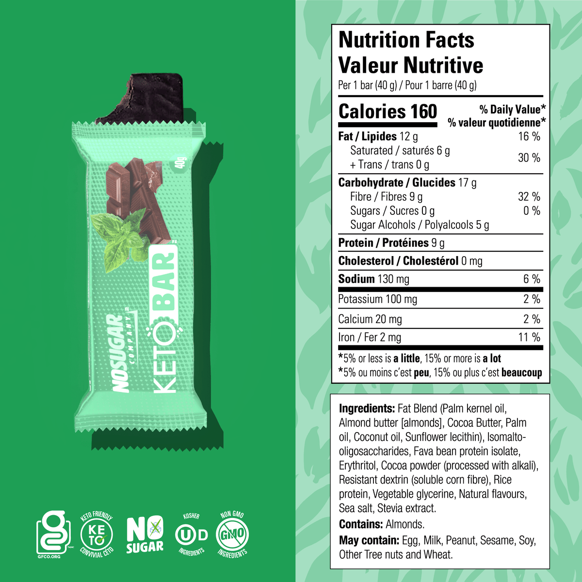 No Sugar Keto Bar Chocolate Mint 12ct (New Look!)