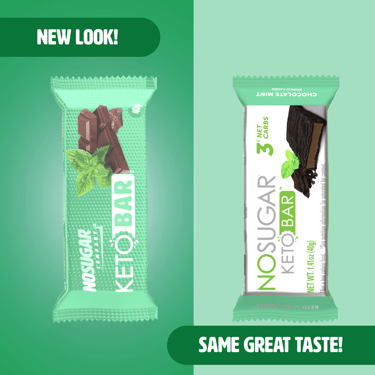 No Sugar Keto Bar Chocolate Mint 12ct (New Look!)
