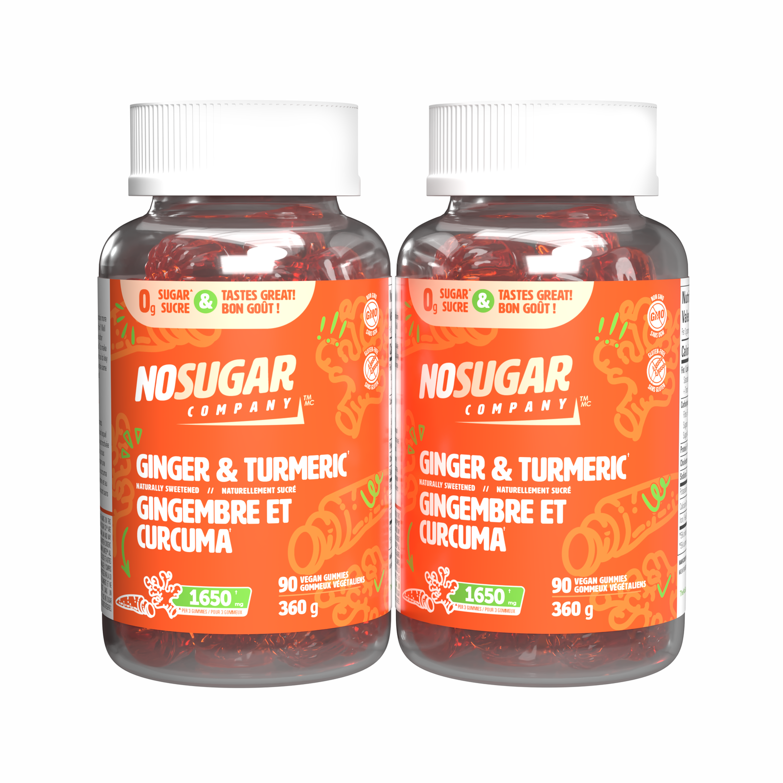 No Sugar Ginger and Turmeric Gummies (2-Pack)