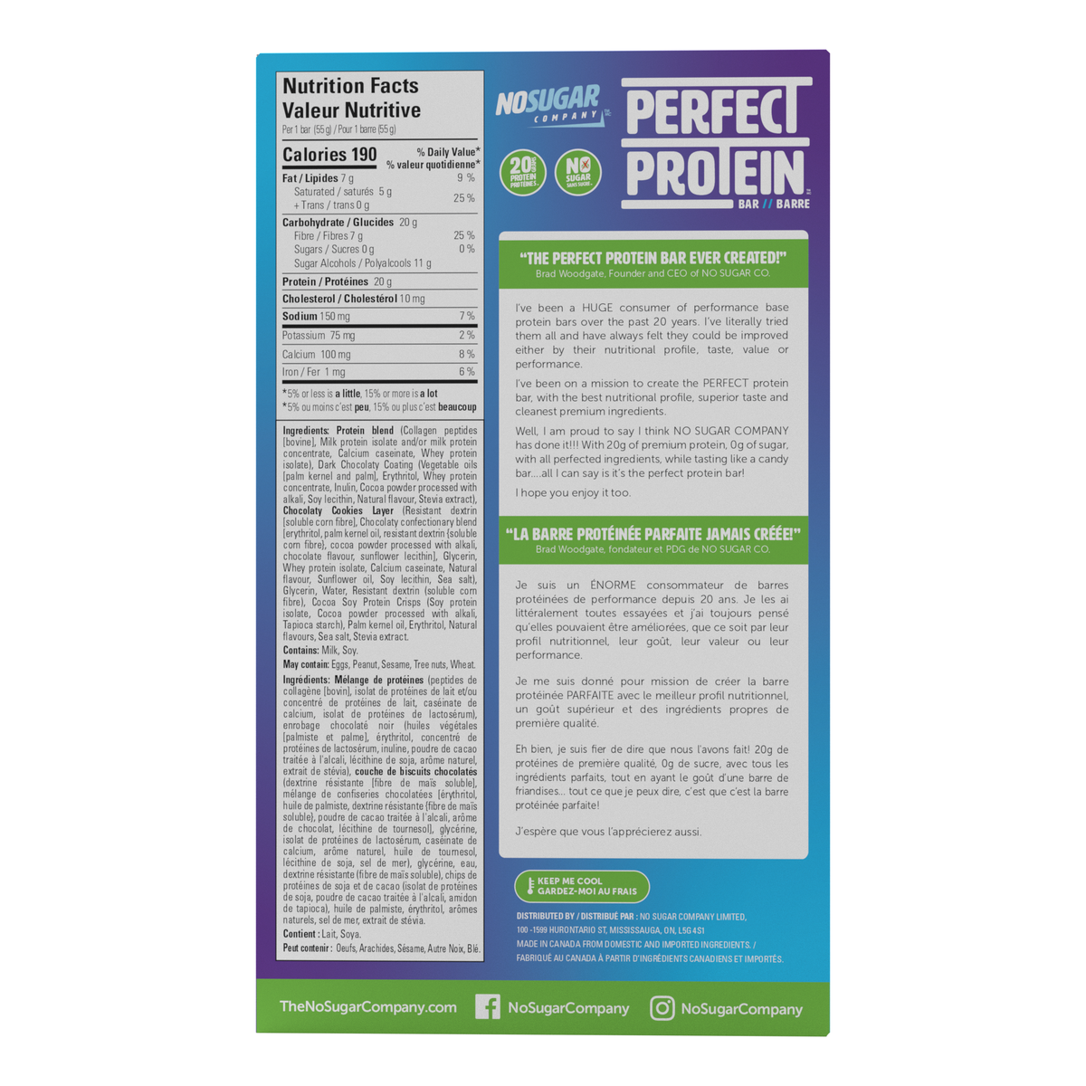 Perfect Protein Bar - Cookies and Cream Flavour - 14 count value pack
