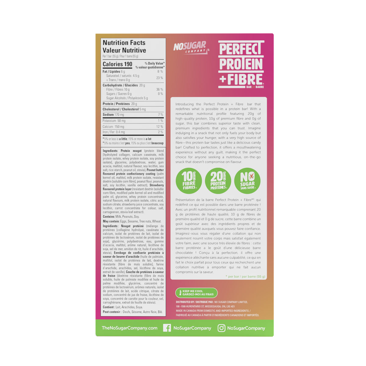 Perfect Protein + Fibre Bar - Peanut Butter + Jelly Flavour - 14 ct value pack