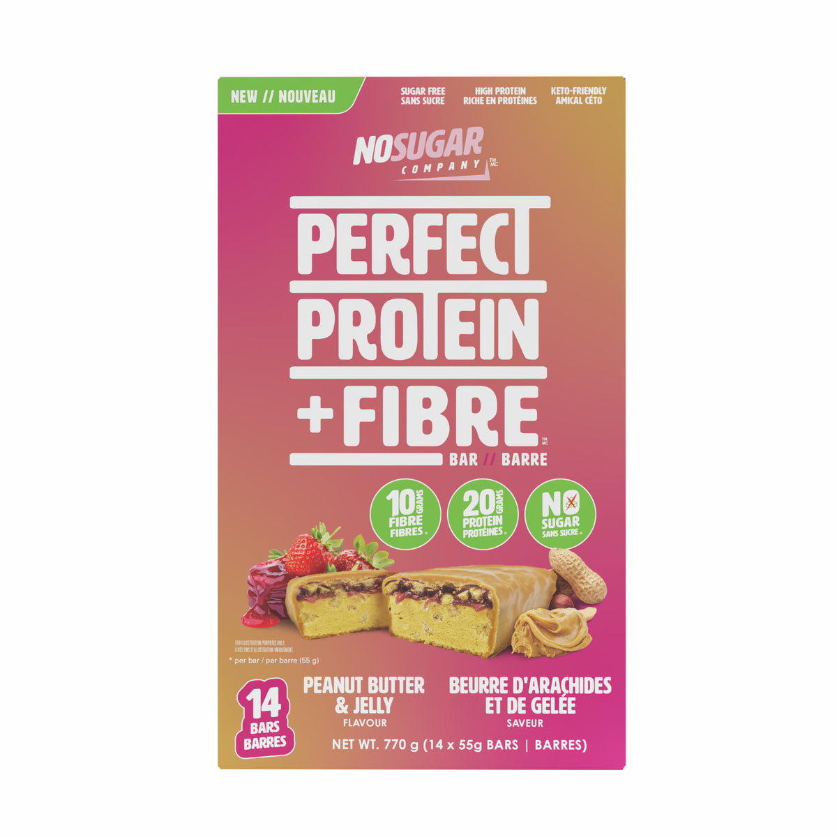 Perfect Protein + Fibre Bar - Peanut Butter + Jelly Flavour - 14 ct value pack