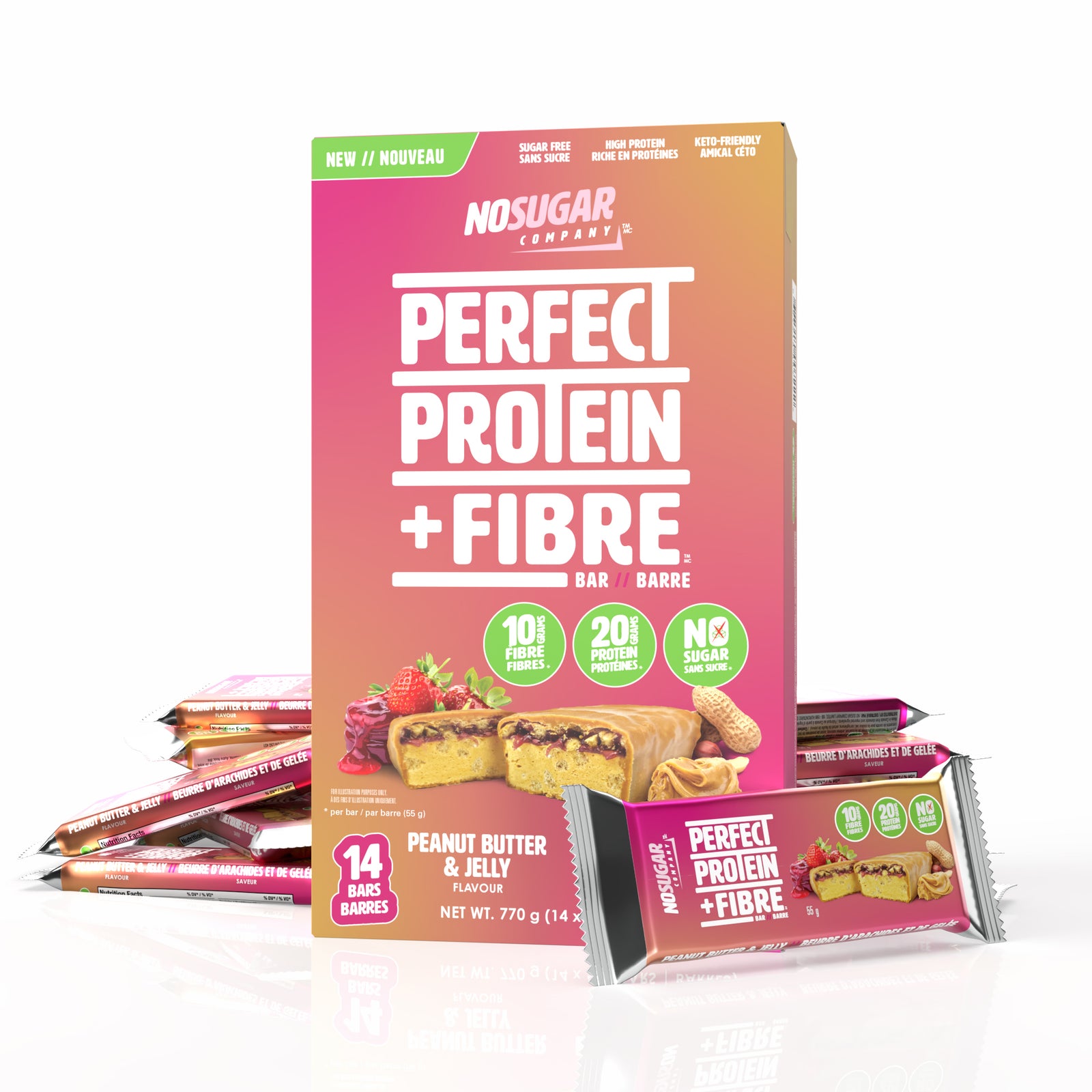 Perfect Protein + Fibre Bar - Peanut Butter + Jelly Flavour - 14 ct value pack