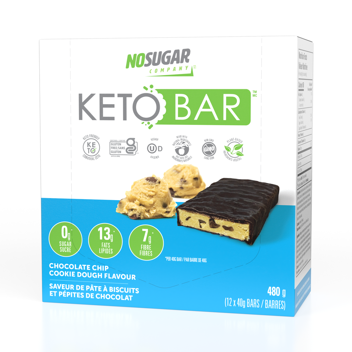 No Sugar Keto Bar Chocolate Chip Cookie Dough - 12 Bars, 40g (1.41oz) per Bar