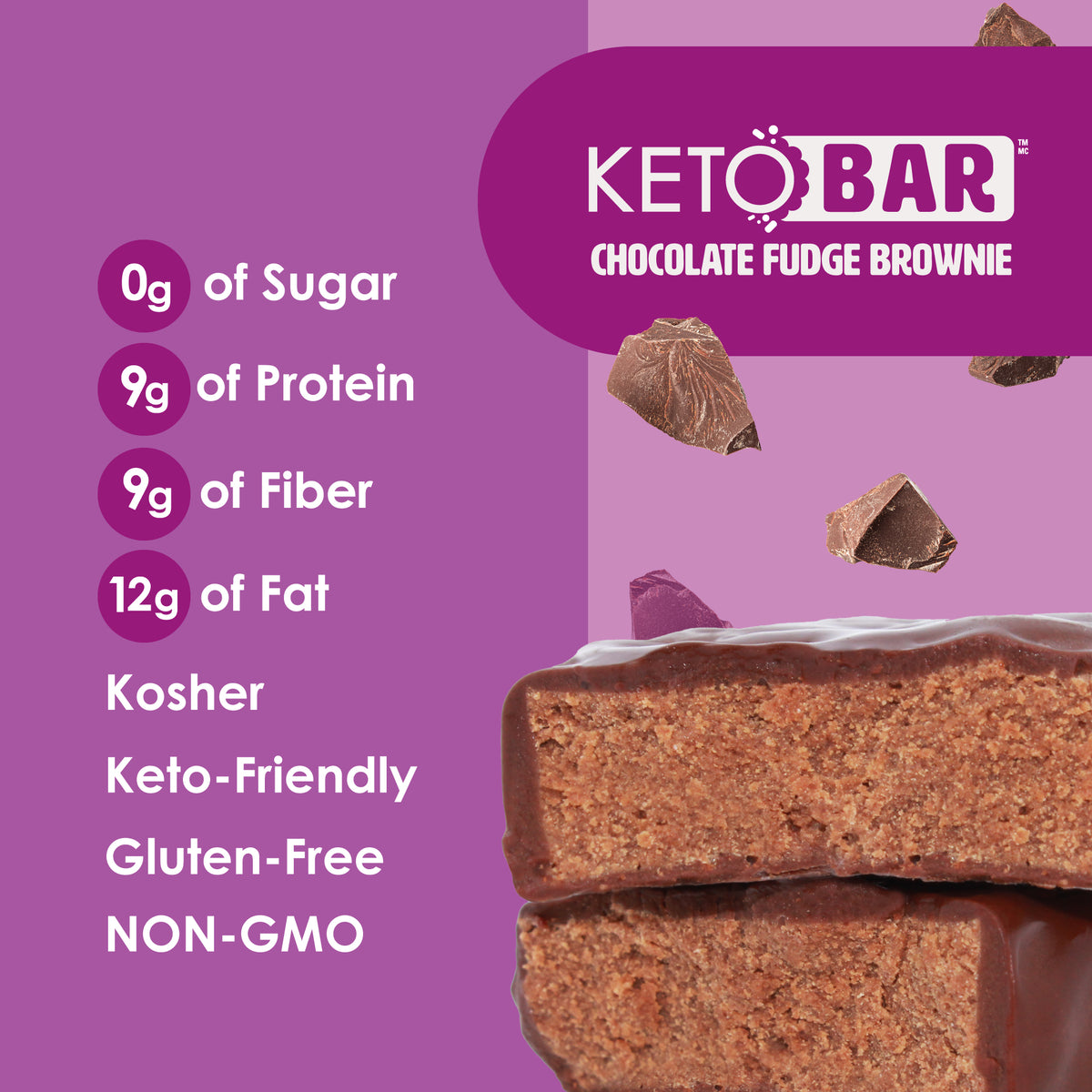 No Sugar Keto Bar Chocolate Fudge Brownie 12ct (New Look!)