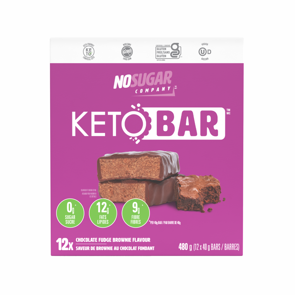 No Sugar Keto Bar Chocolate Fudge Brownie 12ct (New Look!)
