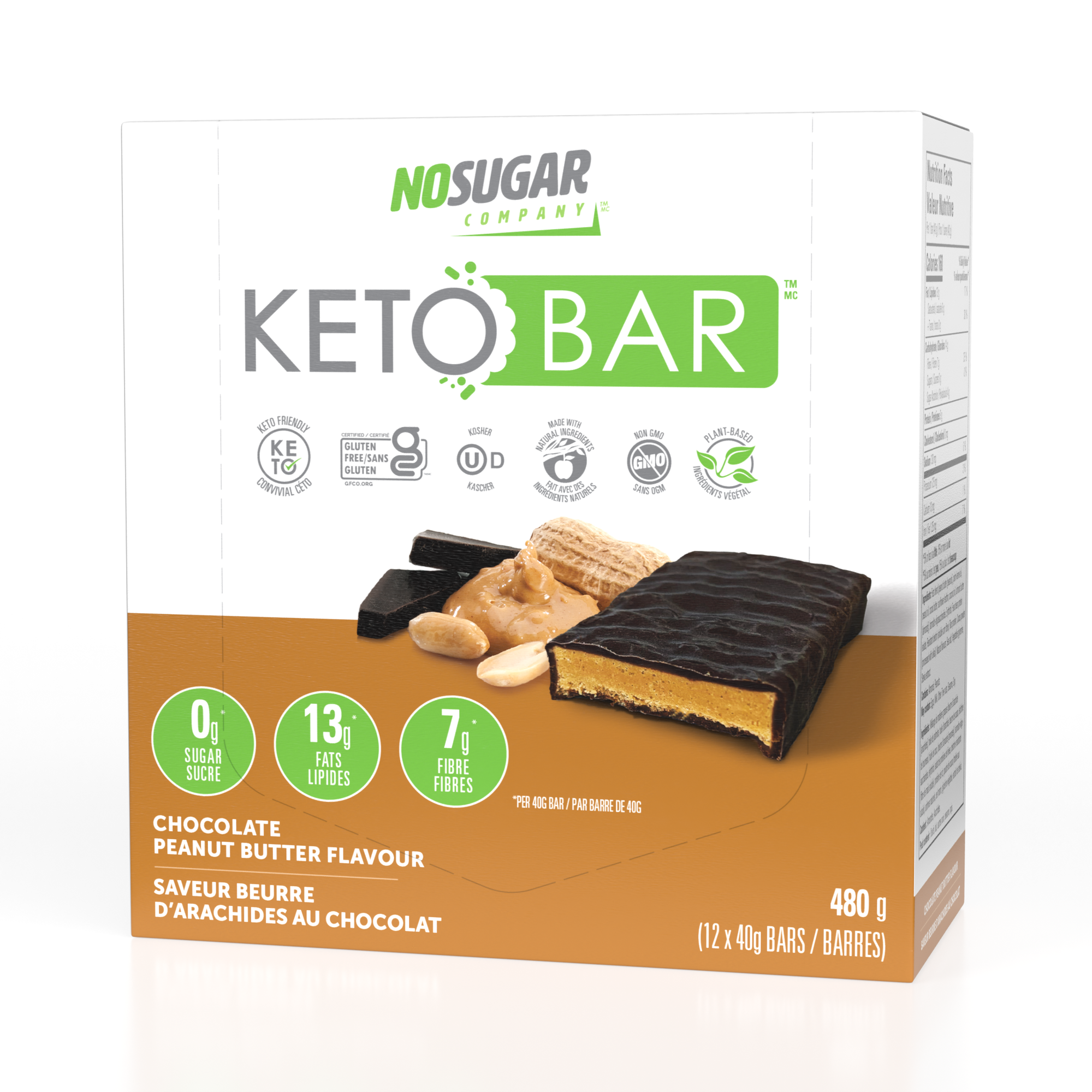 No Sugar Keto Bar Chocolate Peanut Butter - 12 Bars, 40g (1.41oz) per Bar