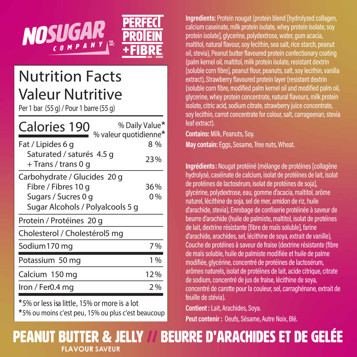 Perfect Protein + Fibre Bar - Peanut Butter + Jelly Flavour - 14 ct value pack
