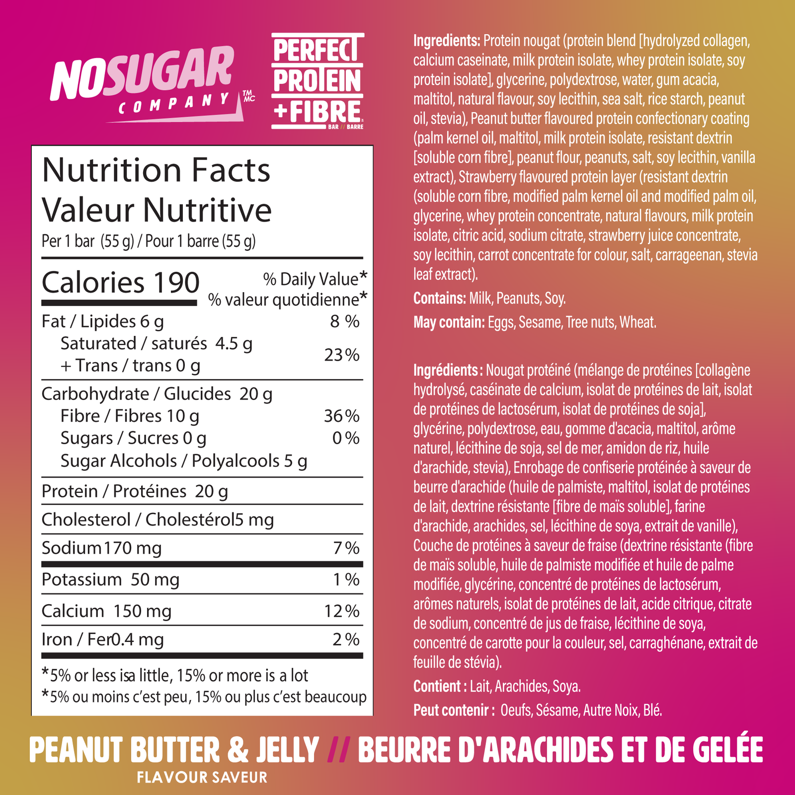 Perfect Protein + Fibre Bar - Peanut Butter + Jelly Flavour - 14 ct value pack