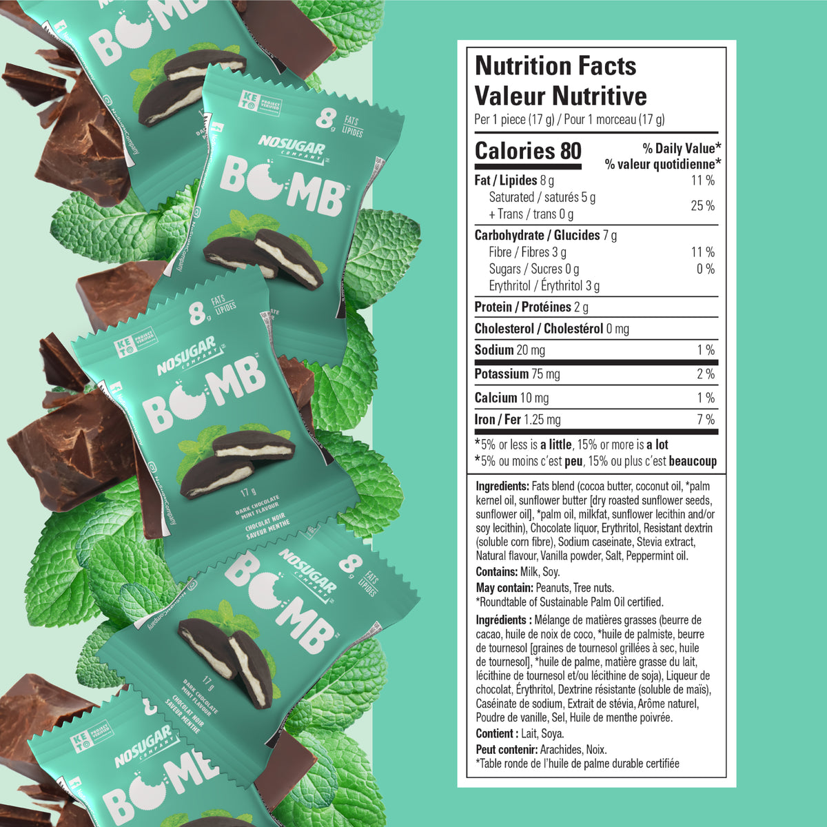 No Sugar Keto Bomb Dark Chocolate Mint - 10 Bombs