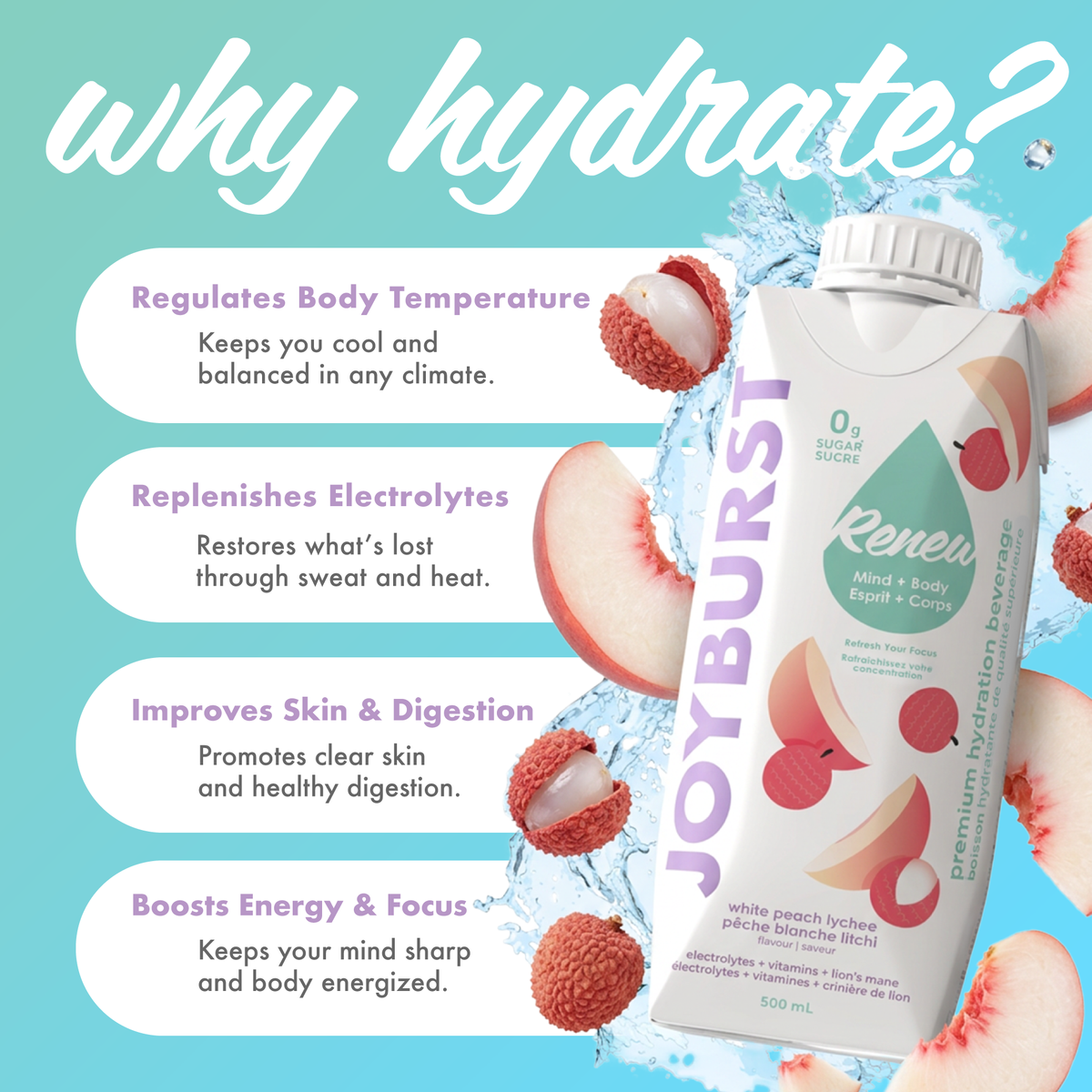 Joyburst Renew Hydration White Peach Lychee - 12pk