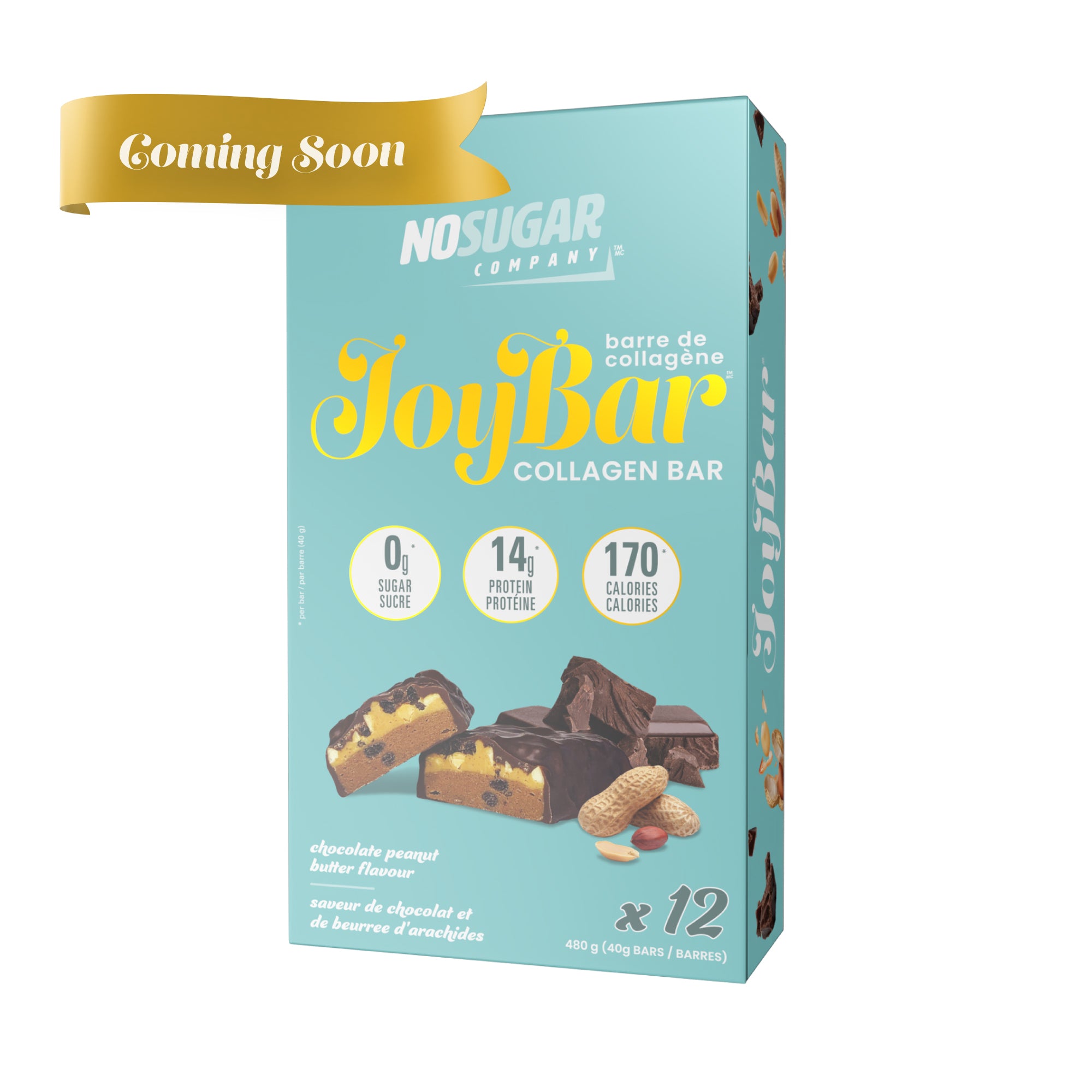 JOYBAR Collagen Bar - Chocolate Peanut Butter - 12 Bars, 40g (1.41oz) per Bar