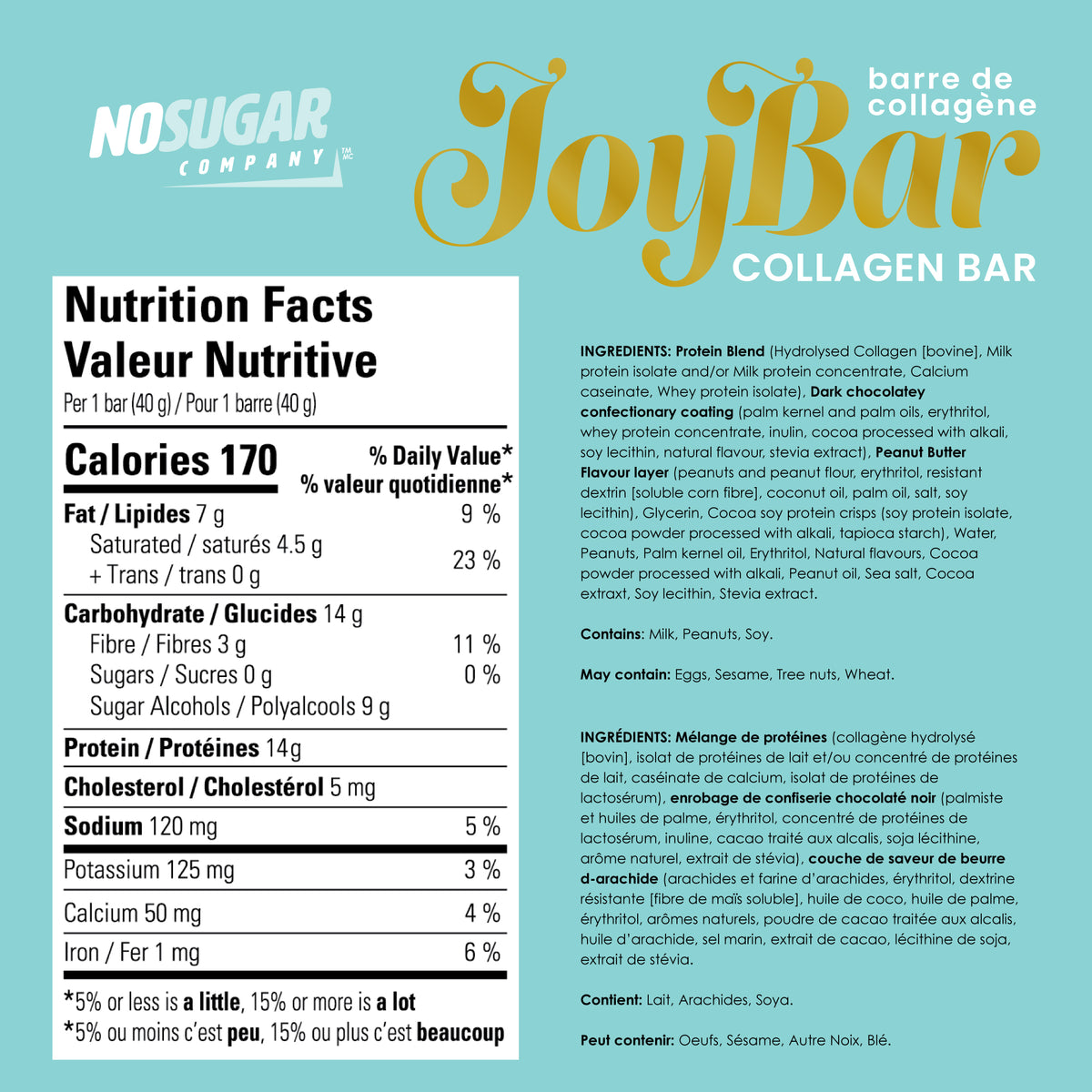 JOYBAR Collagen Bar - Chocolate Peanut Butter - 12 Bars, 40g (1.41oz) per Bar