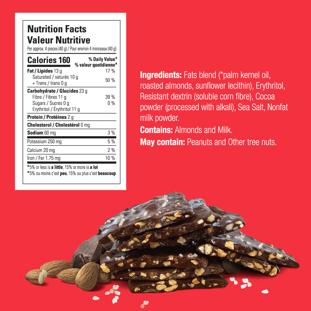 No Sugar Keto Krax Dark Chocolatey Sea Salt & Almonds - 2x 245g bags = 490g