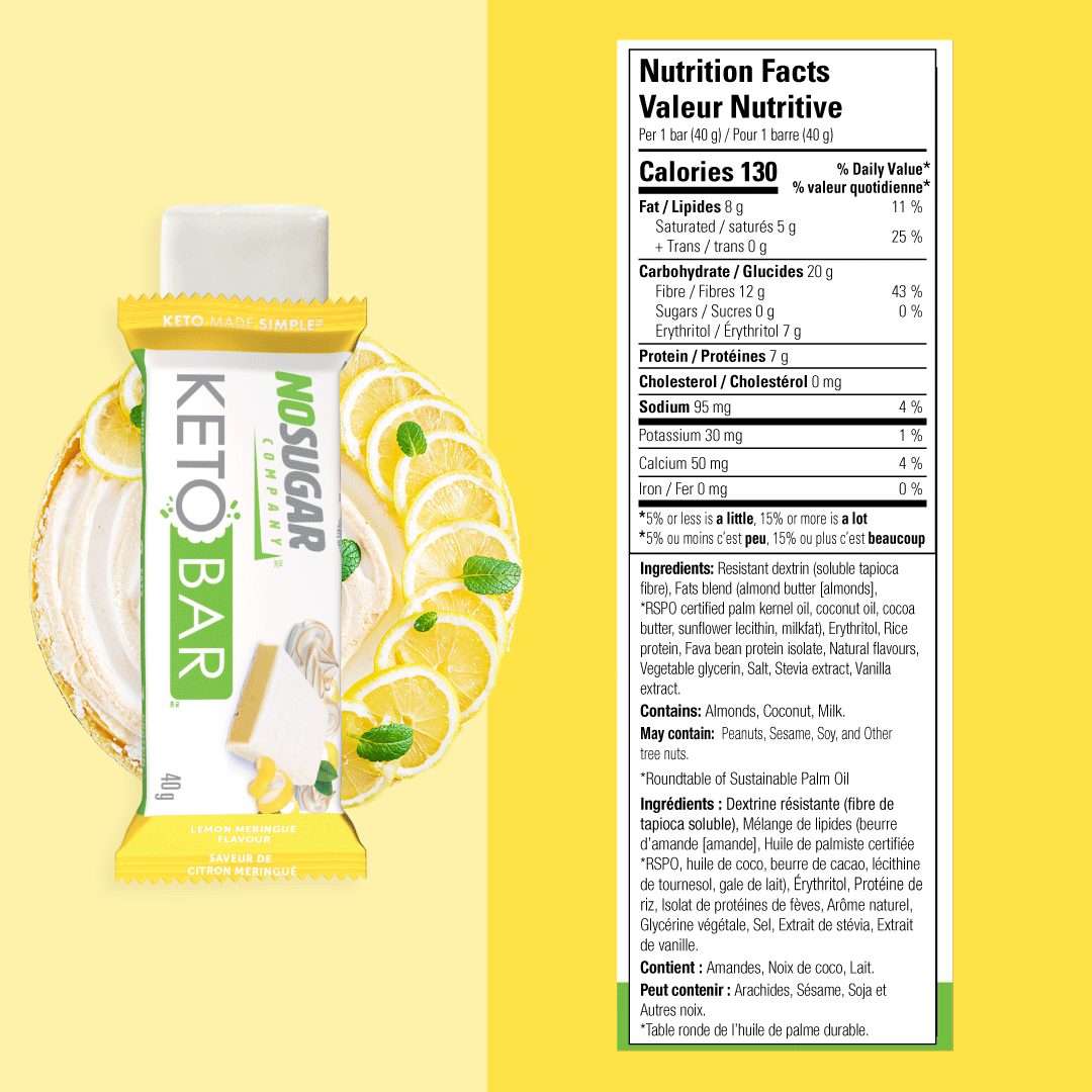 No Sugar Keto Bar Lemon Meringue - 12 bars, 40g (1.41oz) per Bar (3x4ct Boxes)