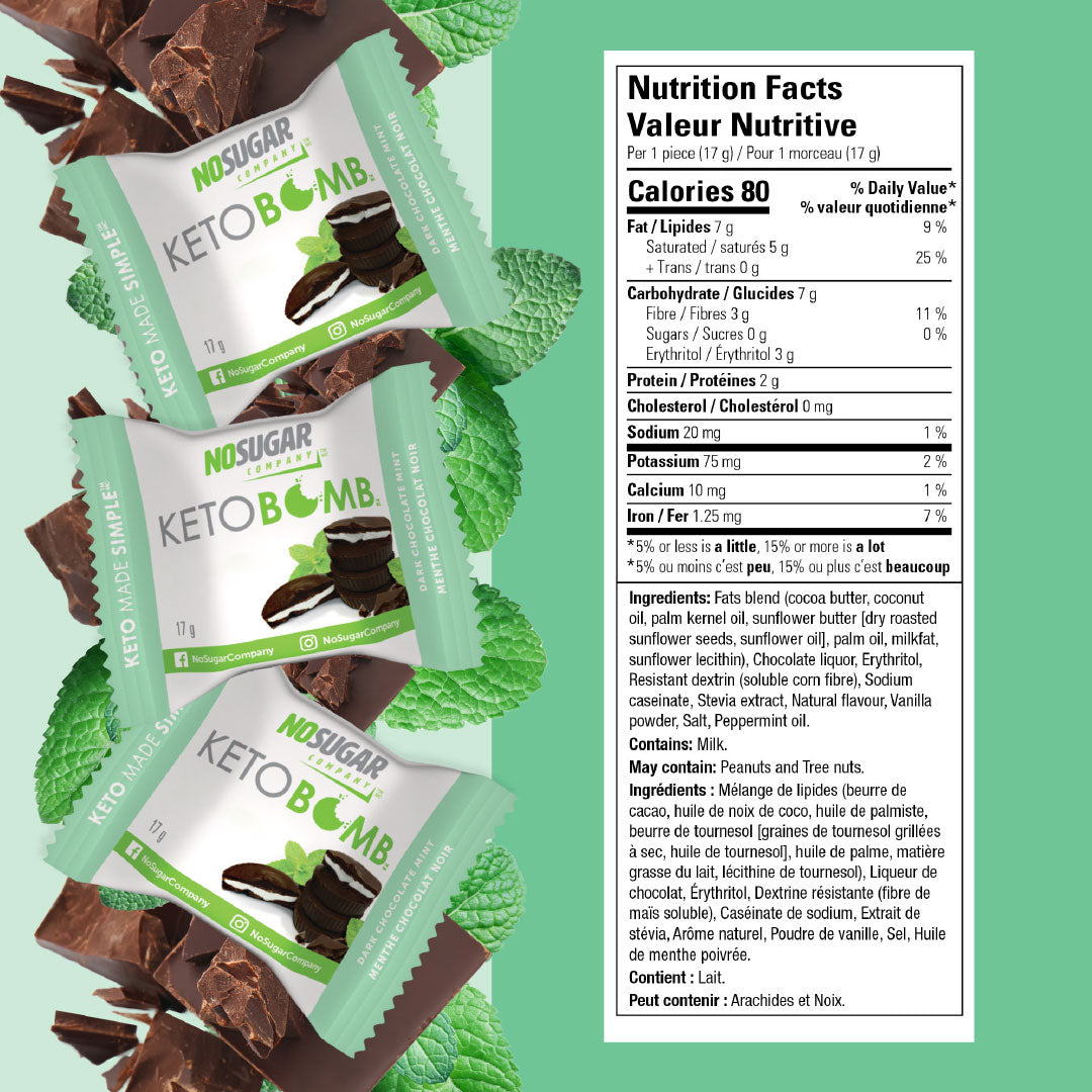 No Sugar Keto Bomb Dark Chocolate Mint - 30 Bombs, 17g (0.60oz