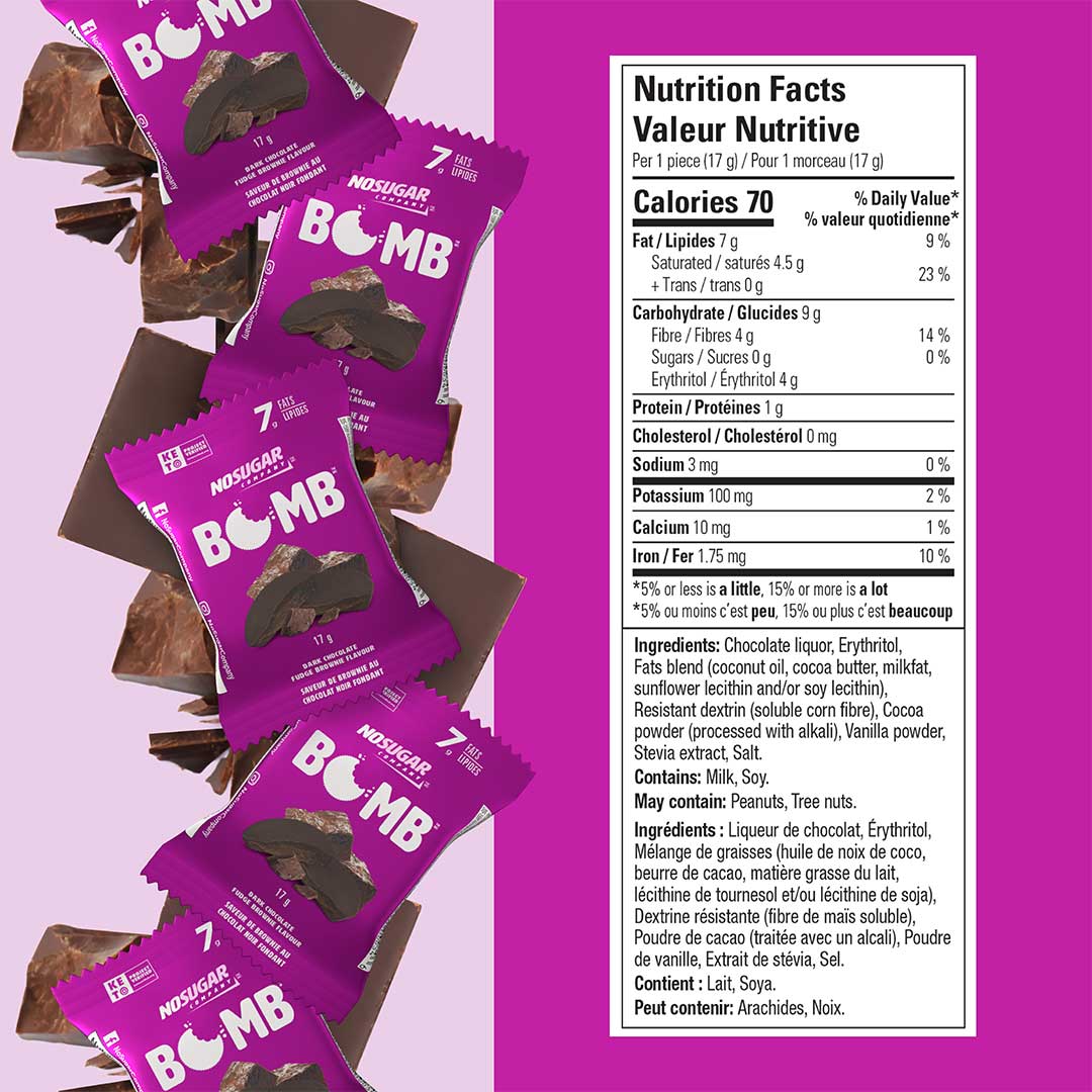 No Sugar Keto Bomb Dark Chocolate Fudge Brownie - 10 Bombs