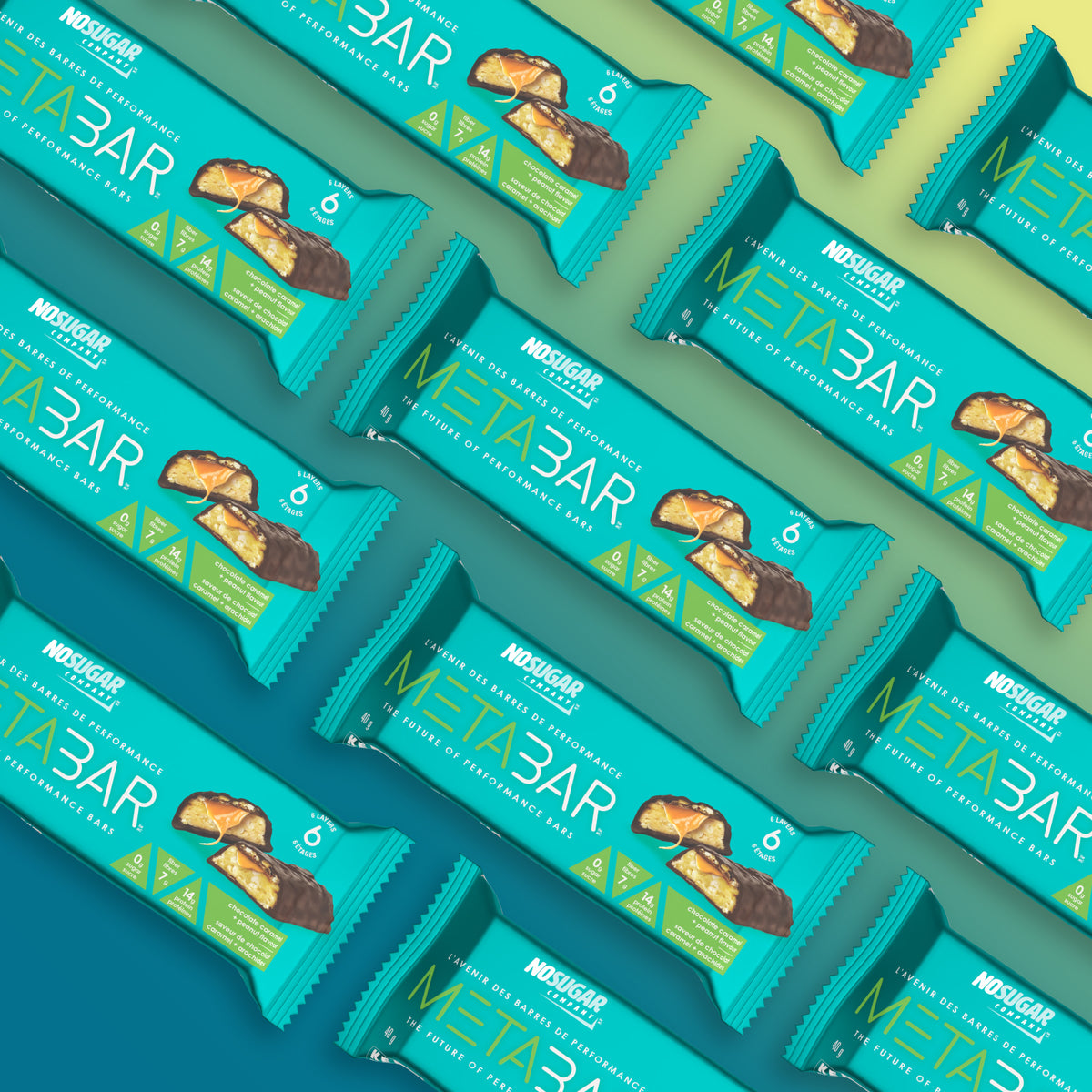 No Sugar METABAR Chocolate Caramel and Peanut Flavour - 12 bars, 40g (1.41oz) per Bar