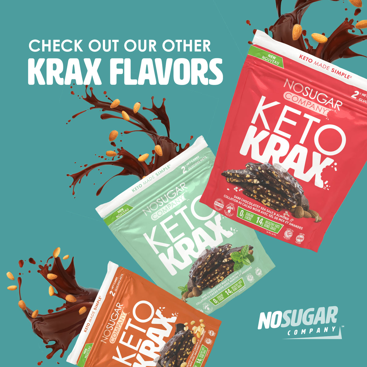 No Sugar Keto Krax Dark Chocolatey Almond & Coconut - 2x 245g bags = 490g
