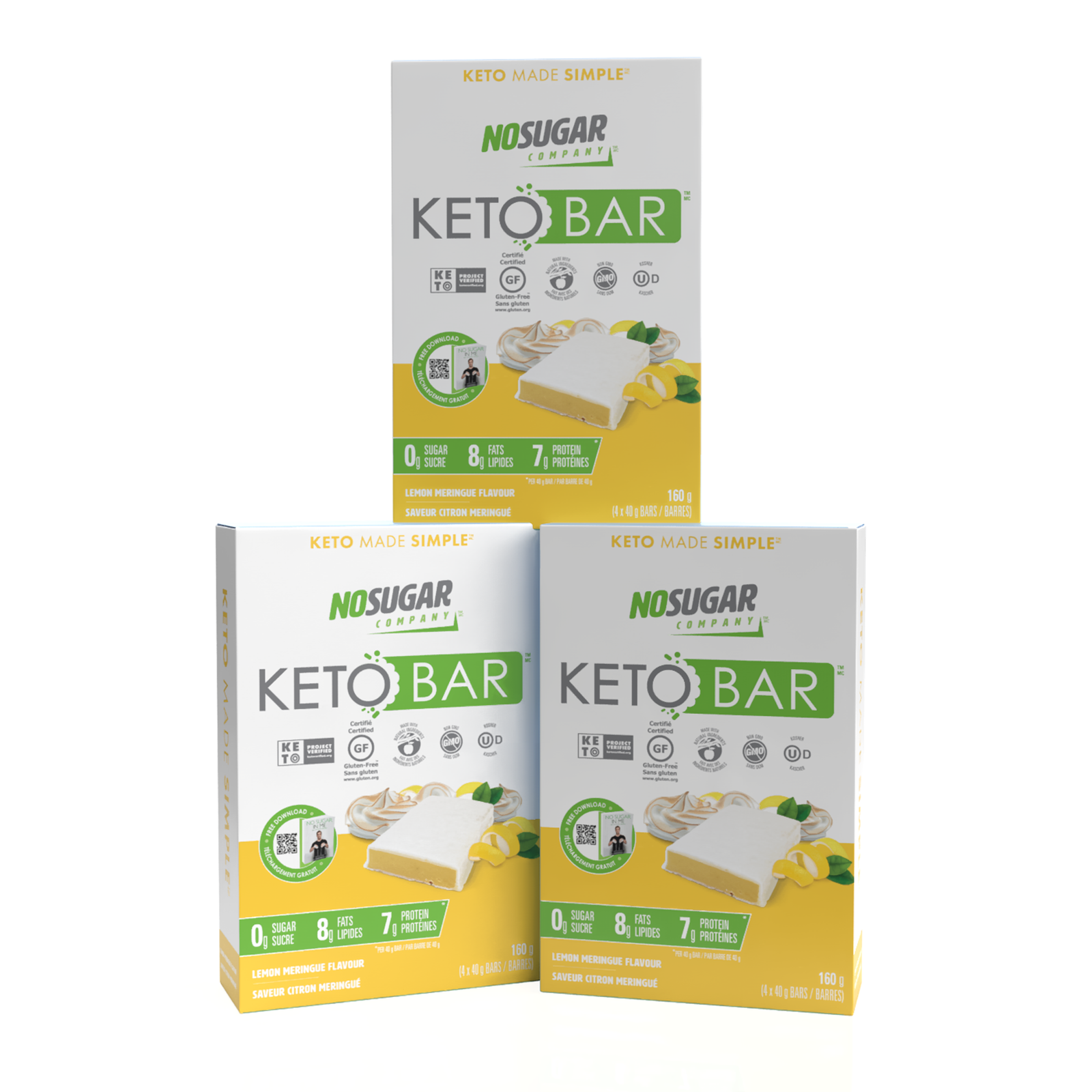 No Sugar Keto Bar Lemon Meringue - 12 bars, 40g (1.41oz) per Bar (3x4ct Boxes)