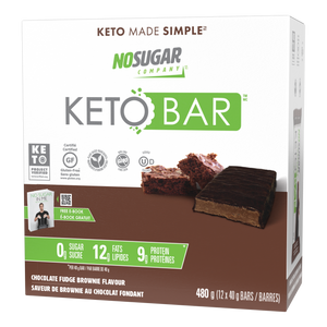 No Sugar Keto Bar Chocolate Fudge Brownie - 12 Bars, 40g (1.41oz) per Bar