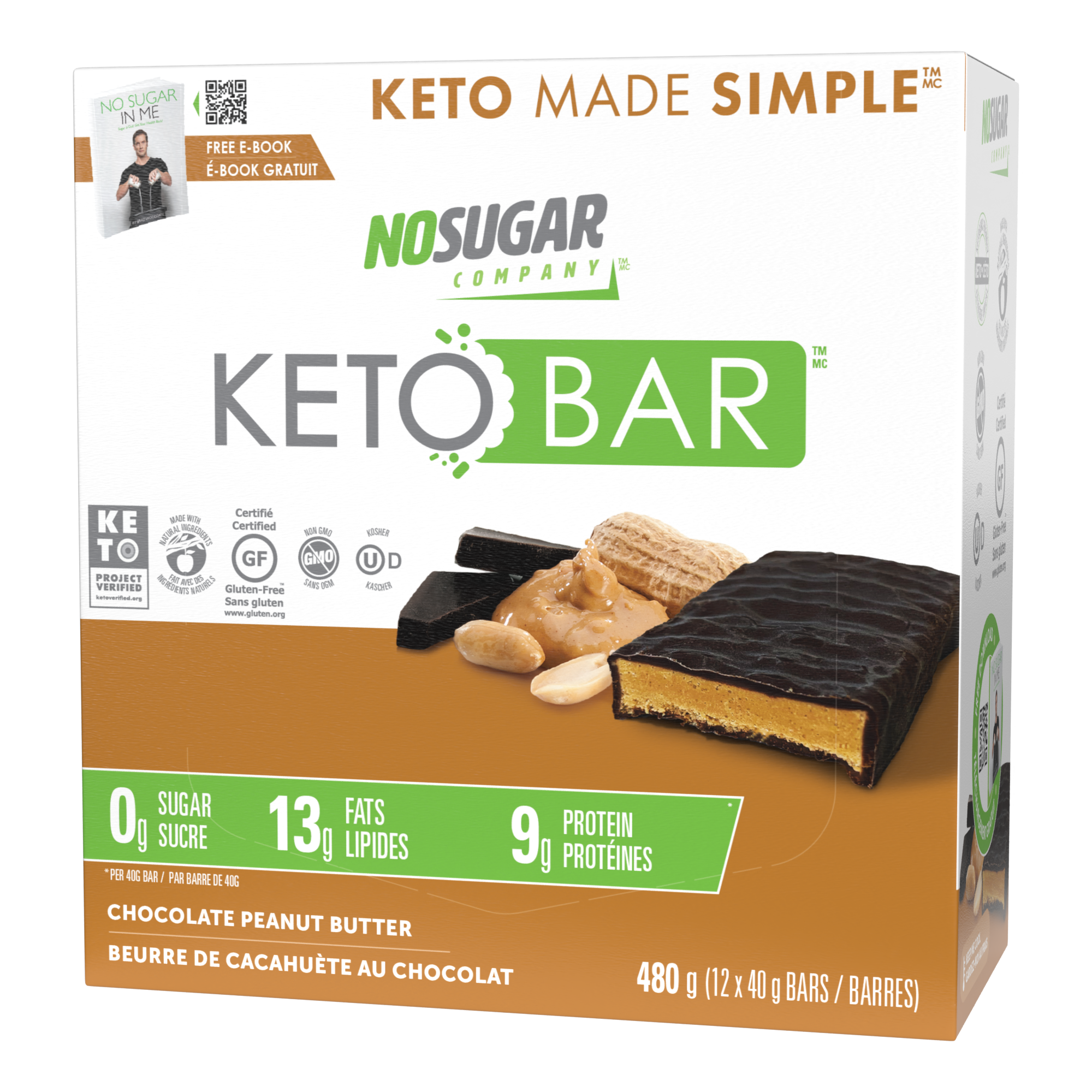 No Sugar Keto Bar Chocolate Peanut Butter - 12 Bars
